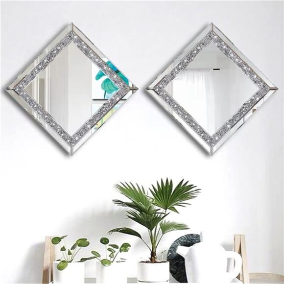 2PCS Crystal Rhinestone Diamond Wall Mirror.Brilliant Hand-Spliced Glass Mirror - Picture 2 of 7